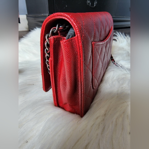 CHANEL Caviar Quilted Wallet On Chain WOC Red - Picture 3 of 9